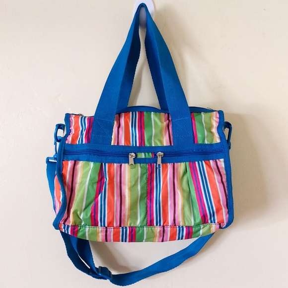 Colorful Multi Striped Lightweight Soft Nylon Medium Size Shoulder Handbag Purse - Picture 2 of 9